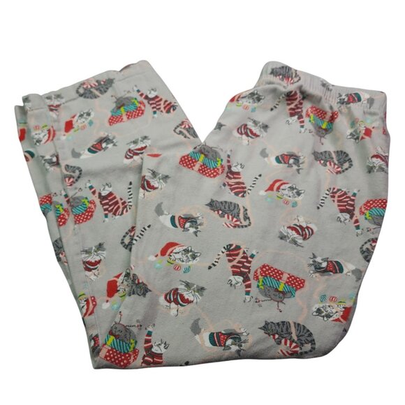Old Navy Womens Christmas Cat Lounge Pants Medium Elastic Waist Flannel - Picture 1 of 6